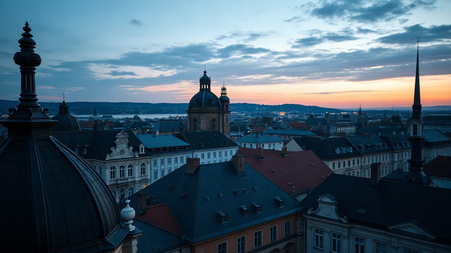 Panorama Hradce Králové v soumraku v indigových tónech
